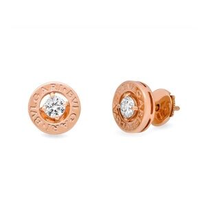 Bvlgari Bvlgari Round Cut Diamond Stud Earrings 18K Rose Gold 0.44Cttw